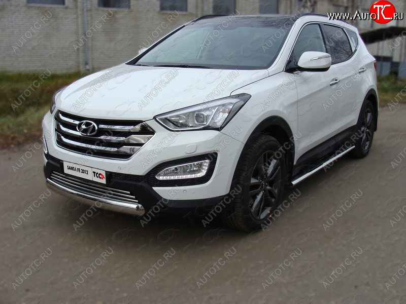 15 899 р. Защита переднего бампера овальная короткая 75х42 мм ТСС тюнинг  Hyundai Santa Fe  DM (2012-2016) дорестайлинг (нержавейка)  с доставкой в г. Кемерово