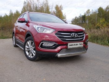 Защита передняя нижняя овальная короткая 75х42 мм Premium ТСС Тюнинг Hyundai Santa Fe DM рестайлинг (2015-2019) ()