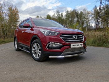 34 999 р. Защита переднего бампера нижняя с ДХО 60,3 мм ТСС Тюнинг  Hyundai Santa Fe  DM (2015-2019) рестайлинг (нержавейка)  с доставкой в г. Кемерово. Увеличить фотографию 1