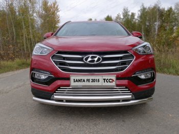 8 799 р. Декоративная вставка переднего бампера (Premium) ТСС Тюнинг  Hyundai Santa Fe  DM (2015-2019) рестайлинг (d 16 мм)  с доставкой в г. Кемерово. Увеличить фотографию 1