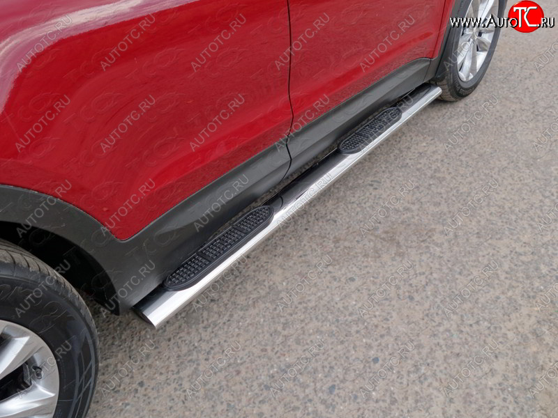 40 799 р. Пороги овальные с накладкой 120х60 мм Premium ТСС Тюнинг Hyundai Santa Fe DM рестайлинг (2015-2019) (серые)  с доставкой в г. Кемерово