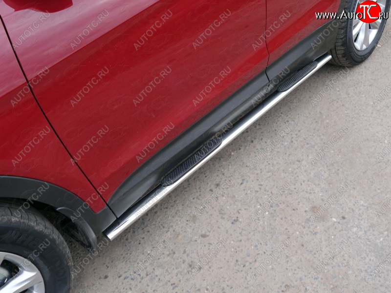 31 399 р. Пороги овальные с накладкой 75х42 мм ТСС Тюнинг  Hyundai Santa Fe  DM (2015-2019) рестайлинг (серые)  с доставкой в г. Кемерово