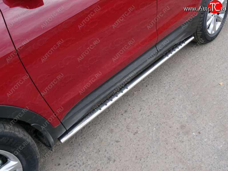 33 999 р. Пороги овальные с проступью 75х42 мм Premium ТСС Тюнинг  Hyundai Santa Fe  DM (2015-2019) рестайлинг (серые)  с доставкой в г. Кемерово