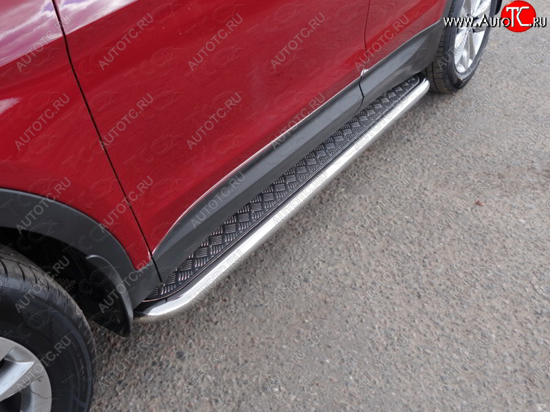 34 799 р. Пороги с площадкой 60,3 мм Premium ТСС Тюнинг Hyundai Santa Fe DM рестайлинг (2015-2019) (серые)  с доставкой в г. Кемерово