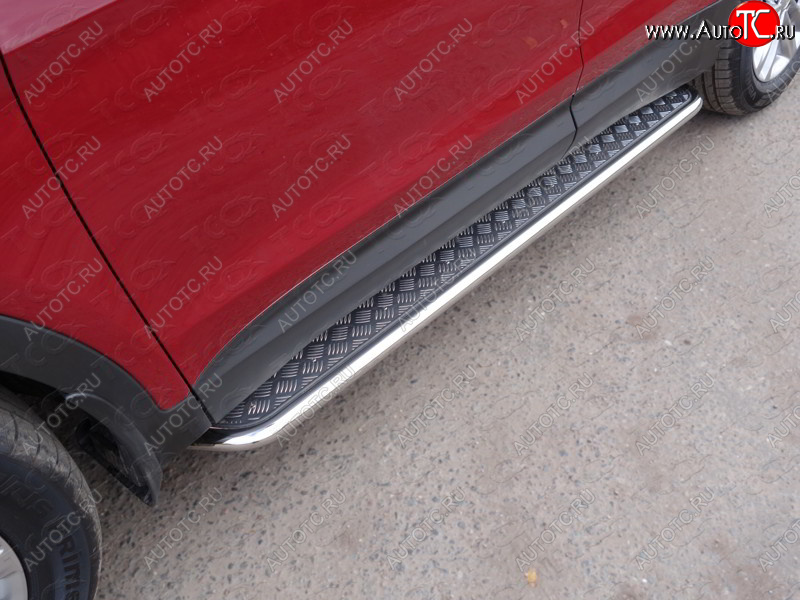 29 999 р. Пороги с площадкой 42,4 мм Premium ТСС Тюнинг Hyundai Santa Fe DM рестайлинг (2015-2019) (серые)  с доставкой в г. Кемерово