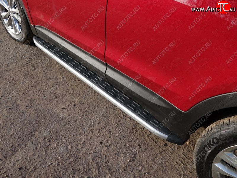 20 599 р. Пороги алюминиевые с пластиковой накладкой ТСС Тюнинг  Hyundai Santa Fe  DM (2015-2019) рестайлинг (серые)  с доставкой в г. Кемерово