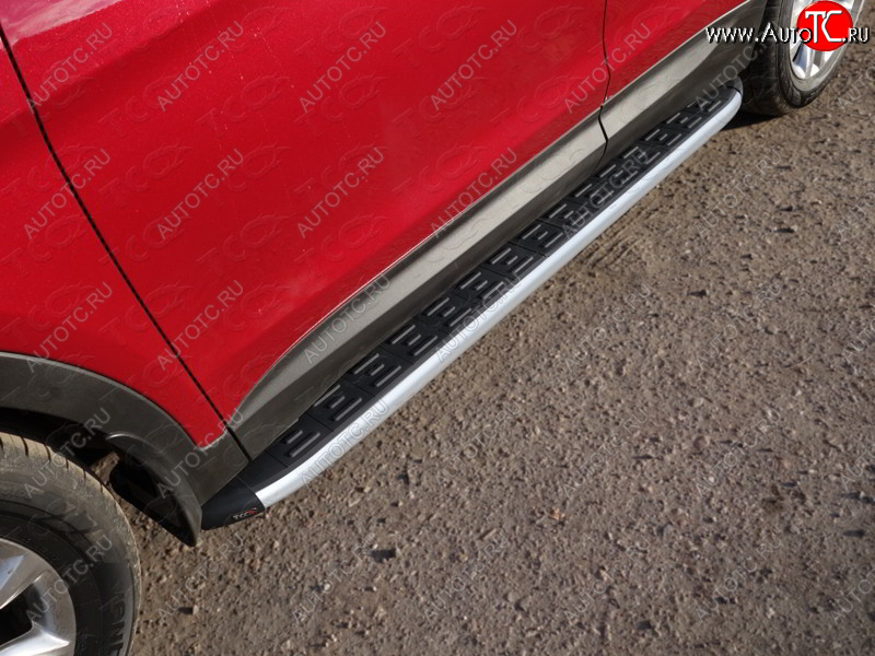 21 999 р. Пороги алюминиевые с пластиковой накладкой, ТСС Тюнинг  Hyundai Santa Fe  DM (2015-2019) рестайлинг (карбон серебро)  с доставкой в г. Кемерово