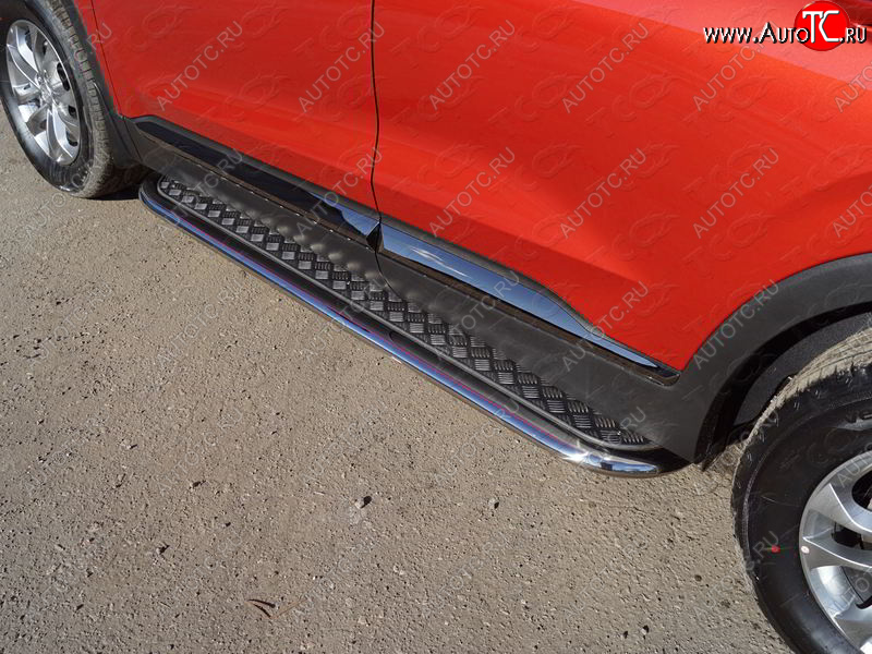 42 699 р. Пороги с площадкой 75х42 мм ТСС Тюнинг  Hyundai Santa Fe  TM (2018-2021) дорестайлинг (серые)  с доставкой в г. Кемерово