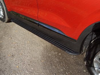 Пороги алюминиевые Slim Line ТСС Тюнинг Hyundai Santa Fe  TM (2018-2021) дорестайлинг (Black)