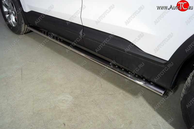 33 799 р. Пороги овальные с проступью 75х42 мм ТСС Тюнинг  Hyundai Santa Fe  TM (2020-2022) рестайлинг (серые)  с доставкой в г. Кемерово
