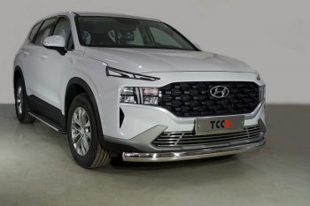 23 899 р. Защита переднего бампера нижняя овальная 75х42 мм ТСС Тюнинг  Hyundai Santa Fe  TM (2020-2022) рестайлинг (нержавейка)  с доставкой в г. Кемерово. Увеличить фотографию 1