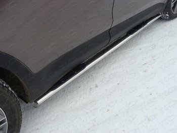 Пороги овальные с накладкой 75х42 мм ТСС Тюнинг Hyundai Grand Santa Fe  1 DM (2013-2016) дорестайлинг (серые)