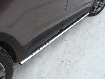 Пороги овальные с проступью 75х42 мм ТСС Тюнинг Hyundai Grand Santa Fe  1 DM (2013-2016) дорестайлинг (серые)