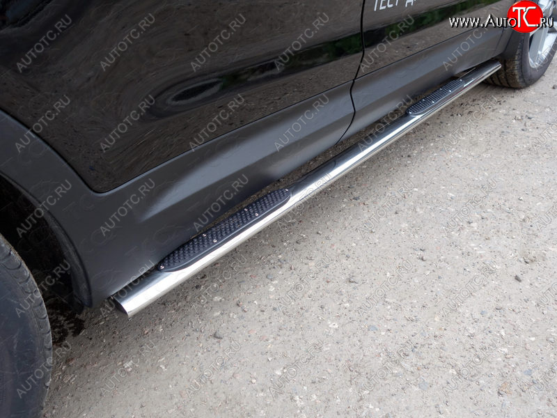 31 399 р. Пороги овальные с накладкой 75х42 мм ТСС Тюнинг  Hyundai Grand Santa Fe  1 DM (2016-2018) рестайлинг (серые)  с доставкой в г. Кемерово