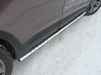 Пороги овальные с проступью 75х42 мм ТСС Тюнинг Hyundai Grand Santa Fe  1 DM (2016-2018) рестайлинг (серые)