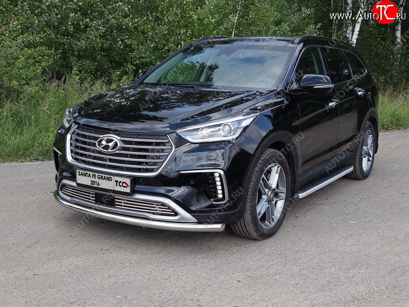 20 599 р. Пороги алюминиевые с пластиковой накладкой ТСС Тюнинг  Hyundai Grand Santa Fe  1 DM (2016-2018) рестайлинг (серые)  с доставкой в г. Кемерово