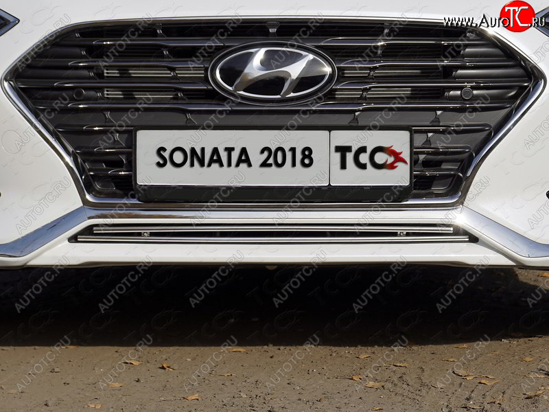 4 299 р. Нижняя декоративная вставка в бампер ТСС Тюнинг  Hyundai Sonata  LF (2017-2019) рестайлинг (d 12 мм)  с доставкой в г. Кемерово