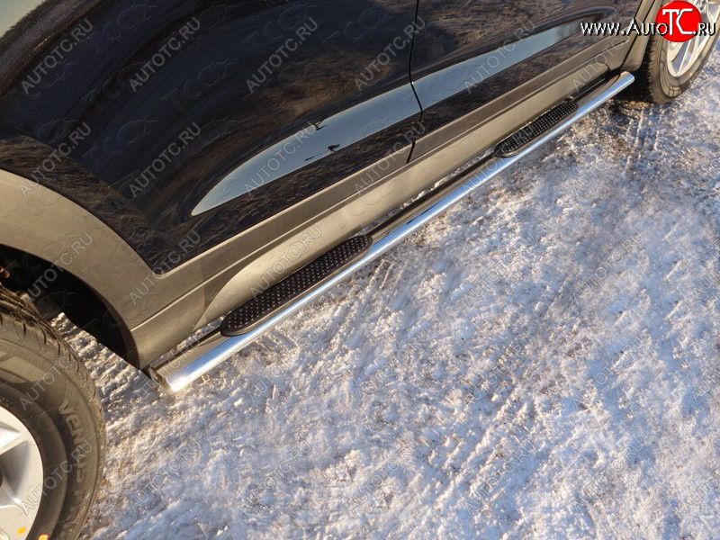 29 749 р. Пороги овальные с накладкой 75х42 мм ТСС Тюнинг Hyundai Tucson TL дорестайлинг (2015-2018) (серые)  с доставкой в г. Кемерово