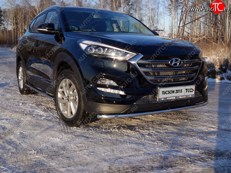 15 999 р. Защита переднего бампера нижняя d42,4 мм ТСС Тюнинг Hyundai Tucson TL дорестайлинг (2015-2018) (нержавейка)  с доставкой в г. Кемерово