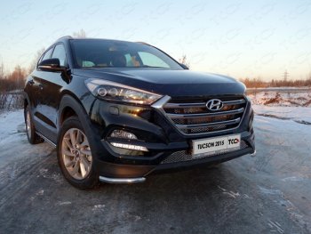 11 749 р. Защита переднего бампера уголки 42,4 мм ТСС тюнинг  Hyundai Tucson  TL (2015-2018) дорестайлинг (нержавейка)  с доставкой в г. Кемерово. Увеличить фотографию 1