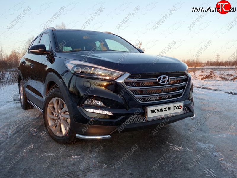 11 749 р. Защита переднего бампера уголки 42,4 мм ТСС тюнинг  Hyundai Tucson  TL (2015-2018) дорестайлинг (нержавейка)  с доставкой в г. Кемерово