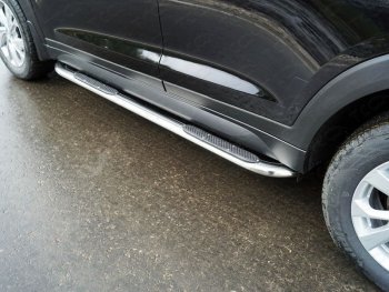 Пороги овальные гнутые с накладкой 75х42 мм Hyundai Tucson  TL (2018-2021) рестайлинг (серые)