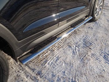 Пороги овальные с накладкой 120х60 мм ТСС Тюнинг Hyundai Tucson  TL (2018-2021) рестайлинг (серые)