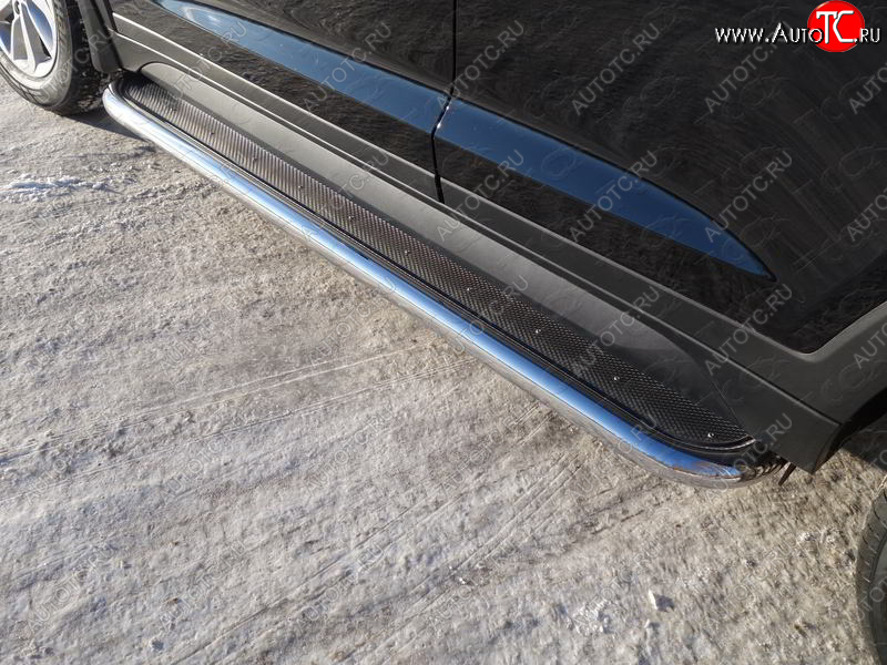 51 999 р. Пороги с площадкой 75х42 мм ТСС Тюнинг  Hyundai Santa Fe  TM (2018-2021) дорестайлинг (нержавейка)  с доставкой в г. Кемерово