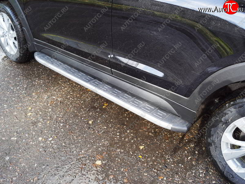 21 999 р. Пороги алюминиевые с пластиковой накладкой, ТСС Тюнинг  Hyundai Tucson  TL (2018-2021) рестайлинг (карбон серебро )  с доставкой в г. Кемерово