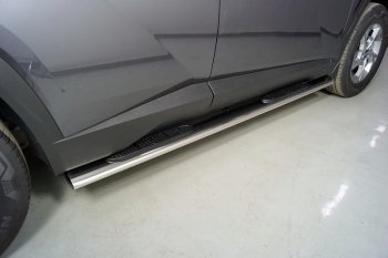 Пороги овальные с накладкой 120х60 мм ТСС Тюнинг Hyundai Tucson NX4 (2020-2022) (серые)