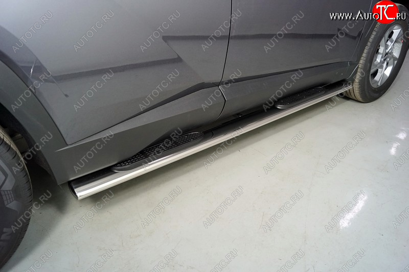 42 999 р. Пороги овальные с накладкой 120х60 мм ТСС Тюнинг Hyundai Tucson NX4 (2020-2022) (серые)  с доставкой в г. Кемерово