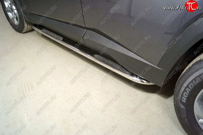 36 699 р. Пороги овальные гнутые с накладкой 75х42 мм Hyundai Tucson NX4 (2020-2022) (серые)  с доставкой в г. Кемерово