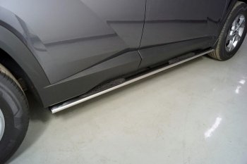 Пороги овальные с накладкой 75х42 мм ТСС Тюнинг Hyundai Tucson NX4 (2020-2022) (серые)
