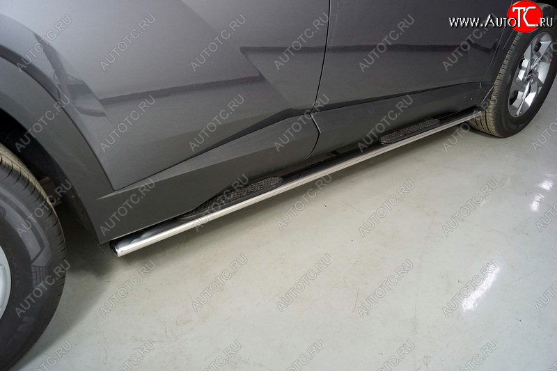 33 799 р. Пороги овальные с накладкой 75х42 мм ТСС Тюнинг Hyundai Tucson NX4 (2020-2022) (серые)  с доставкой в г. Кемерово
