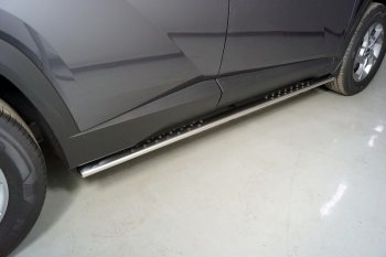 Пороги овальные с проступью 75х42 мм ТСС Тюнинг Hyundai Tucson NX4 (2020-2022) (серые)