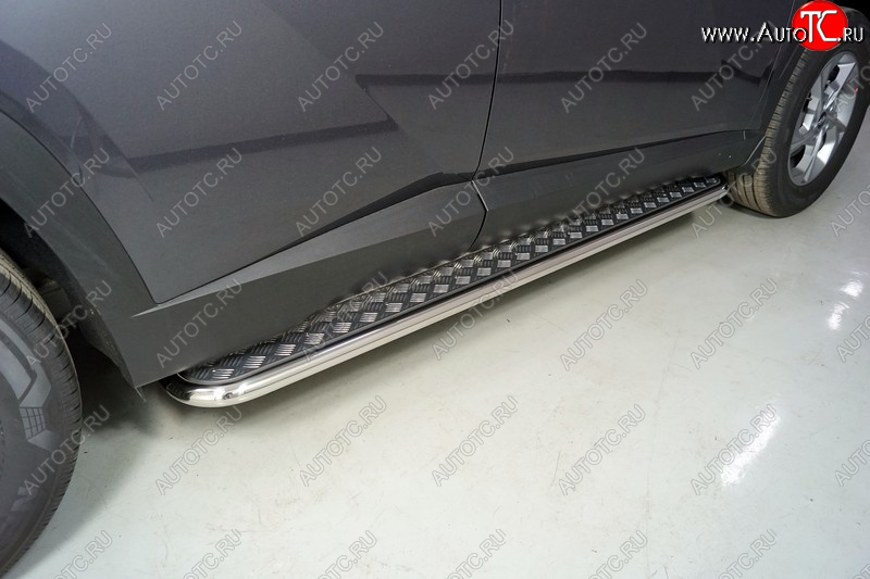32 199 р. Пороги с площадкой 42,4 мм ТСС Тюнинг Hyundai Tucson NX4 (2020-2022) (серые)  с доставкой в г. Кемерово