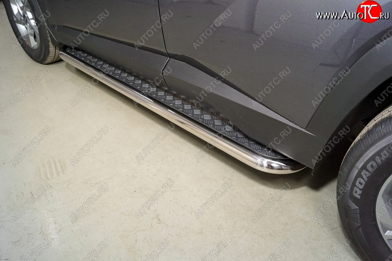 36 899 р. Пороги с площадкой 60,3 мм ТСС Тюнинг  Hyundai Tucson  NX4 (2020-2022) (серые)  с доставкой в г. Кемерово