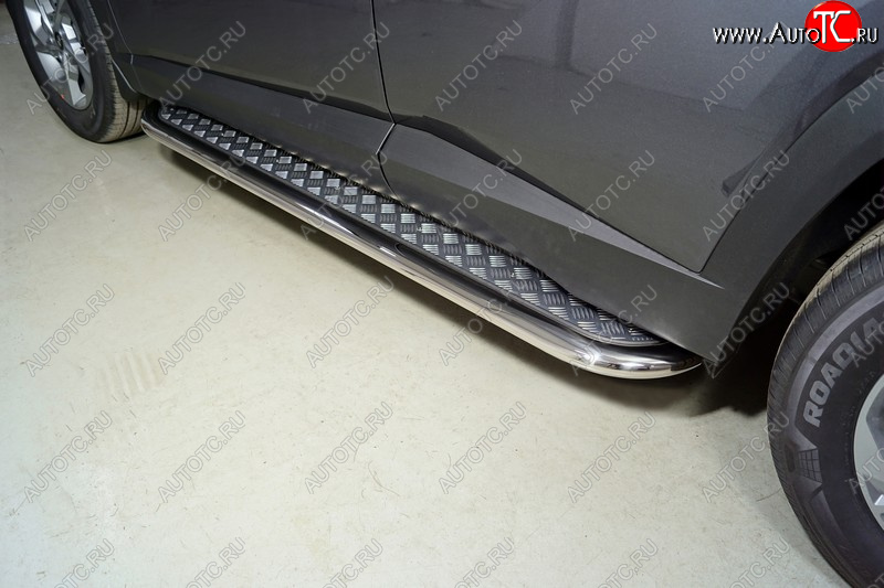 44 999 р. Пороги с площадкой 75х42 мм ТСС Тюнинг  Hyundai Tucson  NX4 (2020-2022) (серые)  с доставкой в г. Кемерово