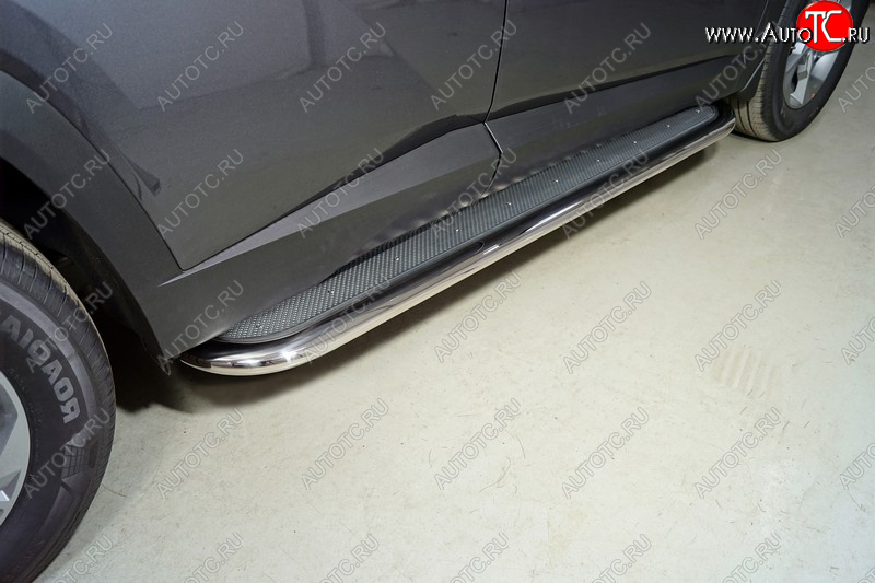53 999 р. Пороги с площадкой 75х42 мм ТСС Тюнинг Hyundai Tucson NX4 (2020-2022) (нержавейка)  с доставкой в г. Кемерово