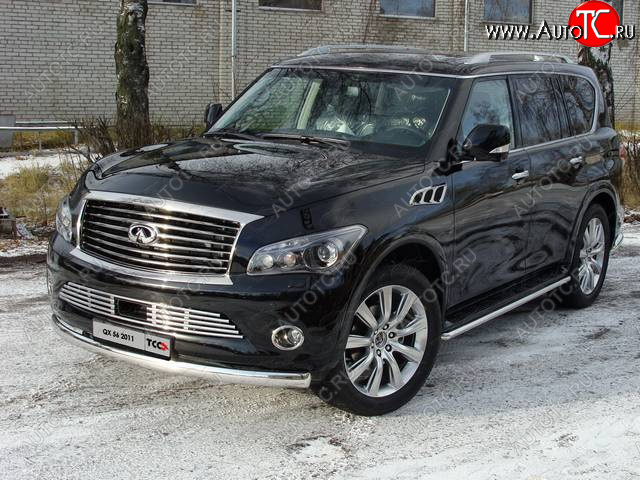 28 299 р. Защита переднего бампера нижняя 75*42 мм ТСС Тюнинг INFINITI QX56 Z62 (2010-2013) (нержавейка)  с доставкой в г. Кемерово