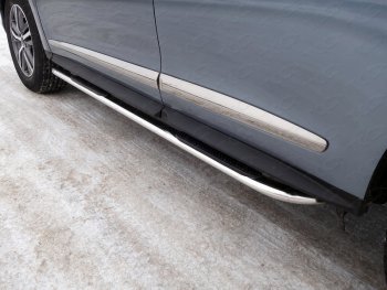 Пороги овальные гнутые с накладкой 75х42 мм ТСС Тюнинг INFINITI QX60  L50 (2016-2021) рестайлинг