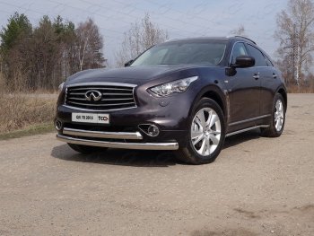Защита переднего бампера нижняя двойная 75*75 мм ТСС Тюнинг INFINITI Q70  Y51 (2015-2018) рестайлинг (нержавейка)