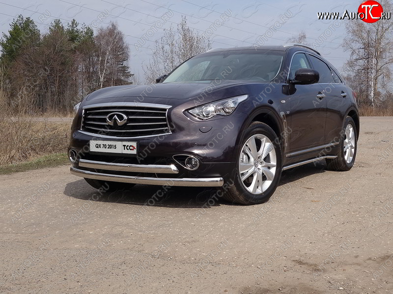39 849 р. Защита переднего бампера нижняя двойная 75*75 мм ТСС Тюнинг  INFINITI Q70  Y51 (2015-2018) рестайлинг (нержавейка)  с доставкой в г. Кемерово