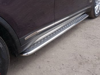 Пороги с площадкой 42,4 мм ТСС Тюнинг INFINITI QX70 S51 (2013-2020) (серые)