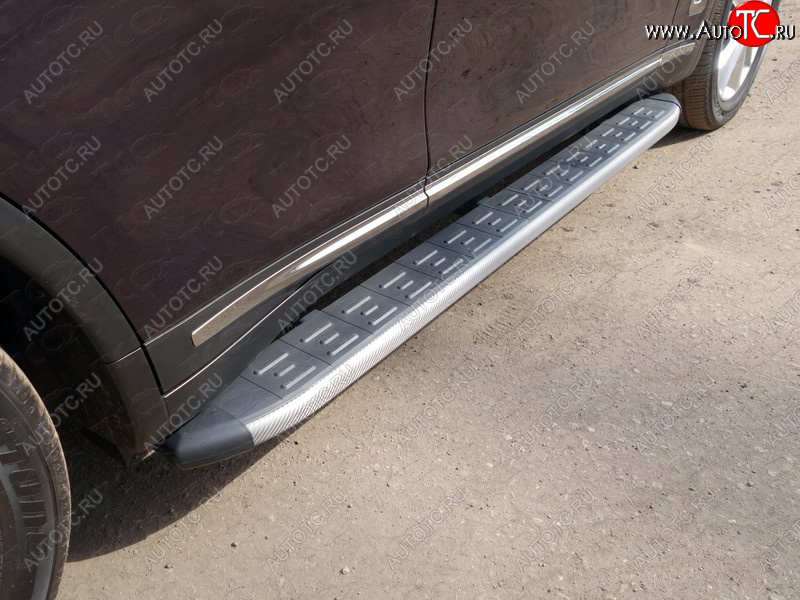 21 999 р. Пороги алюминиевые с пластиковой накладкой, ТСС Тюнинг  INFINITI QX70  S51 (2013-2020) (карбон серебро)  с доставкой в г. Кемерово