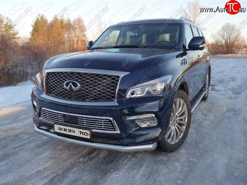26 499 р. Защита переднего бампера нижняя d76,1 мм ТСС Тюнинг INFINITI QX80 Z62 1-ый рестайлинг (2014-2018) (нержавейка)  с доставкой в г. Кемерово