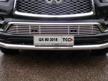 Декоративная вставка переднего бампера (без круиз-контроля) ТСС Тюнинг INFINITI QX80  Z62 (2018-2024) 2-ой рестайлинг (d 12 мм)