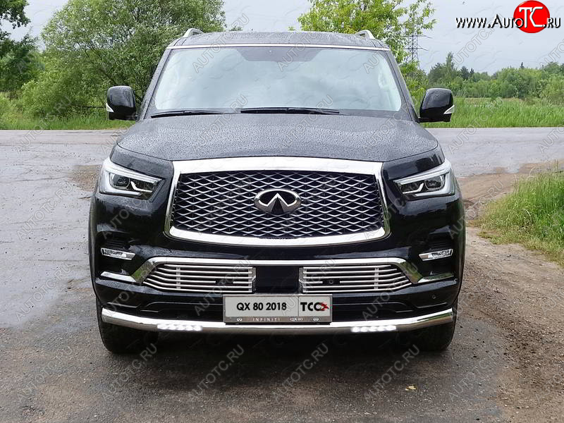 42 999 р. Защита переднего бампера нижняя с ДХО 76,1 мм ТСС Тюнинг INFINITI QX80 Z62 2-ой рестайлинг (2018-2024) (нержавейка)  с доставкой в г. Кемерово