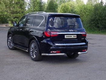 Защита задняя (уголки, нержавейка 76,1 мм) ТСС Тюнинг INFINITI QX80  Z62 (2018-2024) 2-ой рестайлинг