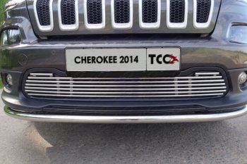 Декоративная вставка переднего бампера ТСС Тюнинг Jeep Cherokee  KL (2014-2017) дорестайлинг (d 12 мм)